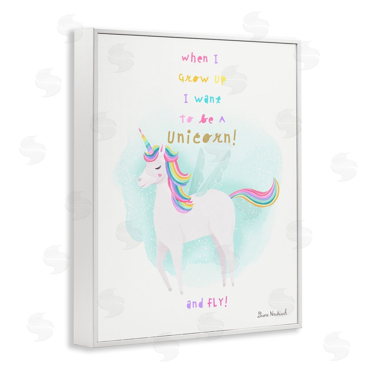 Diane Neukirch Inspiring Unicorn Quote Mythical Fantasy Rainbow White Framed Giclee Wall Art Print