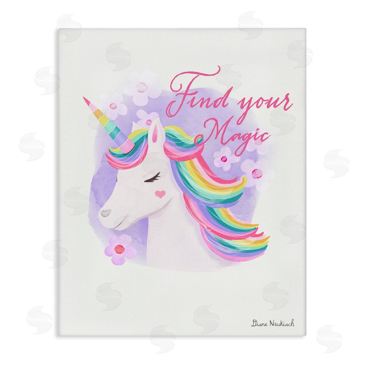 Diane Neukirch Find Your Magic Bold Rainbow Floral Unicorn Mane Stretched Canvas Wall Art Print