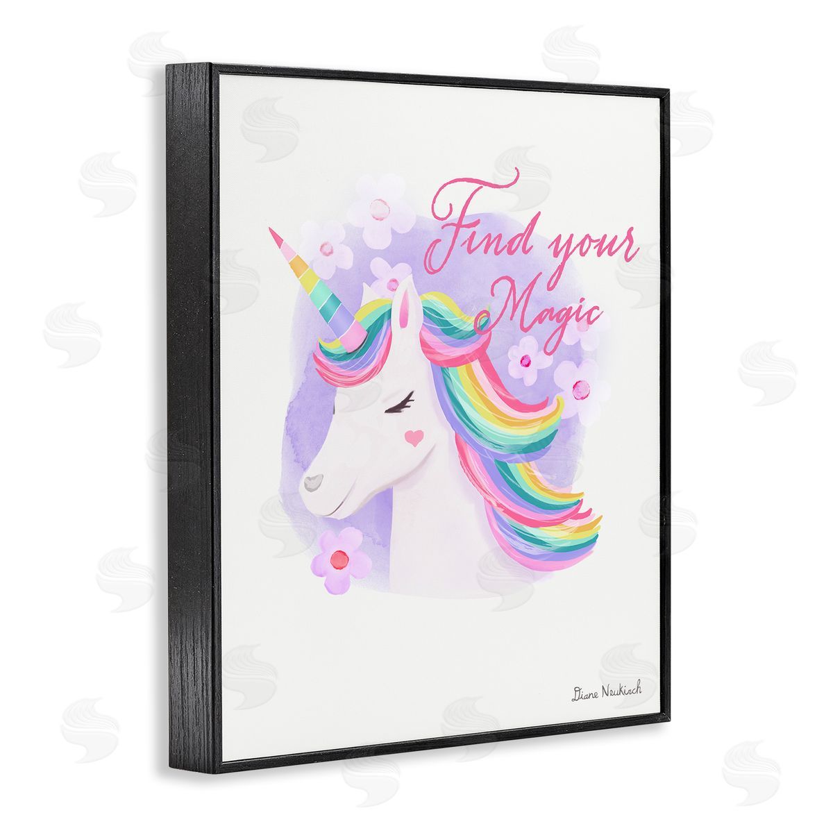 Diane Neukirch Find Your Magic Bold Rainbow Floral Unicorn Mane Black Framed Giclee Wall Art Print