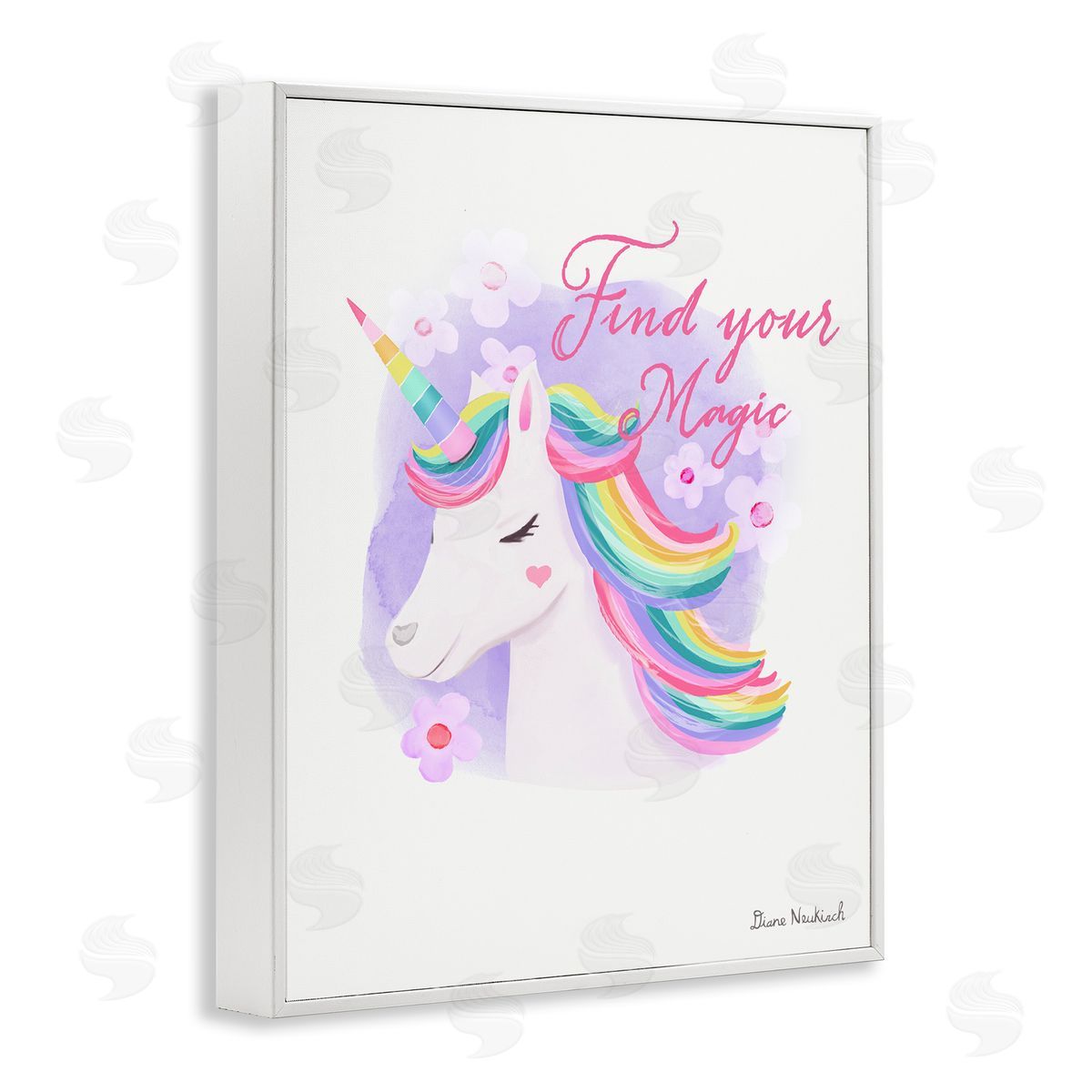 Diane Neukirch Find Your Magic Bold Rainbow Floral Unicorn Mane White Framed Giclee Wall Art Print