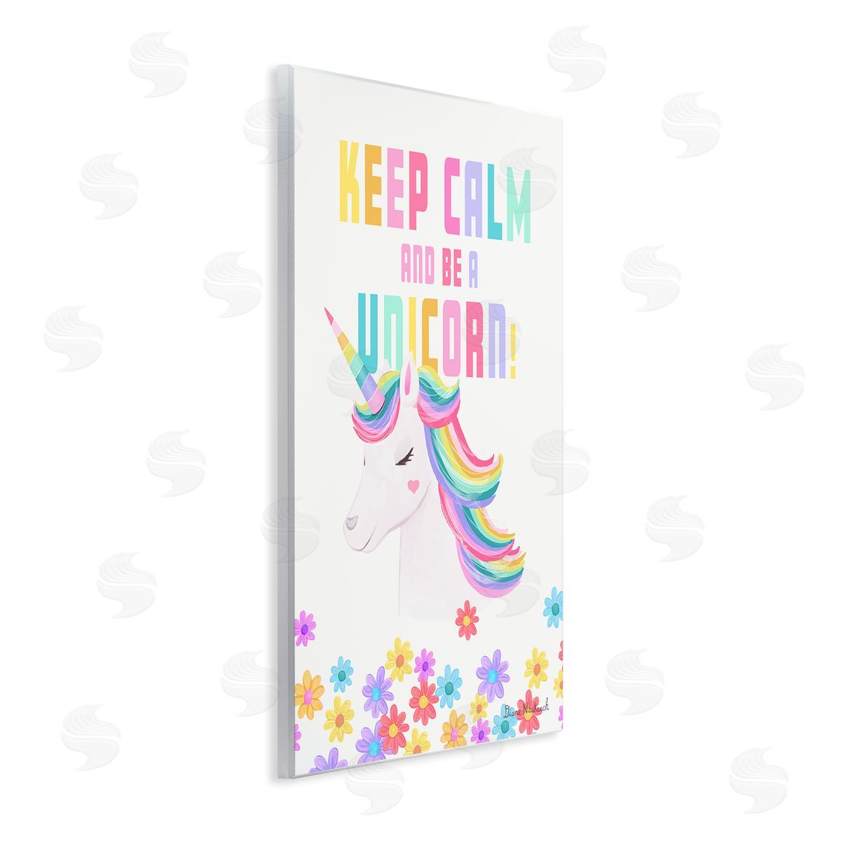Diane Neukirch Keep Calm Be A Unicorn Playful Quote Pastel Florals Wall Plaque Art Print
