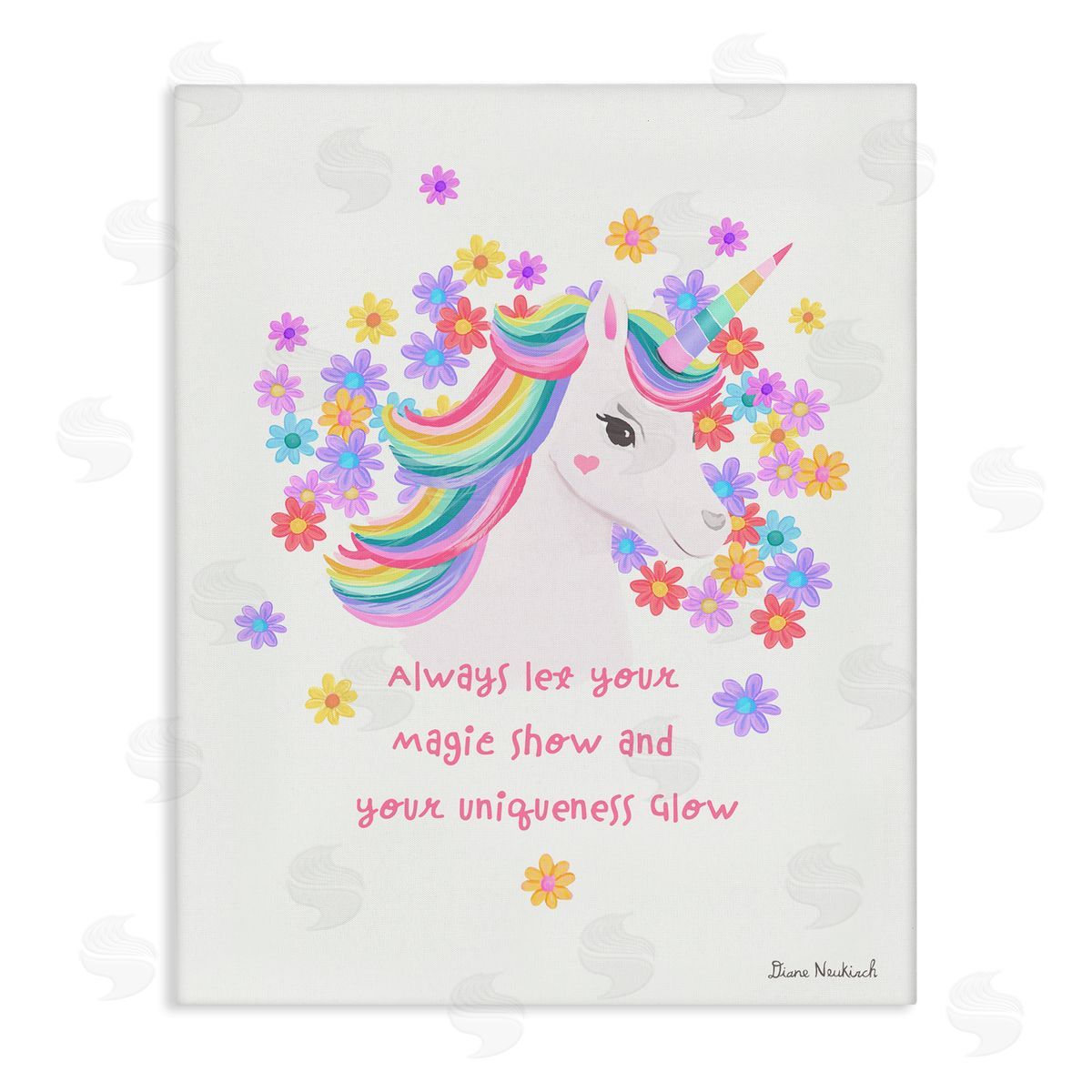Diane Neukirch Magical & Unique Quote Floral Pattern Unicorn Portrait  Stretched Canvas Wall Art Print
