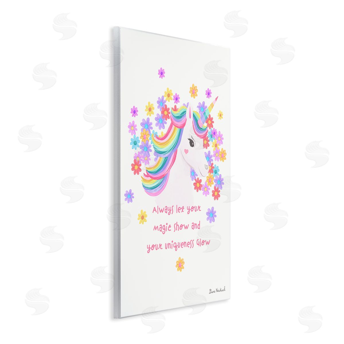 Diane Neukirch Magical & Unique Quote Floral Pattern Unicorn Portrait  Wall Plaque Art Print