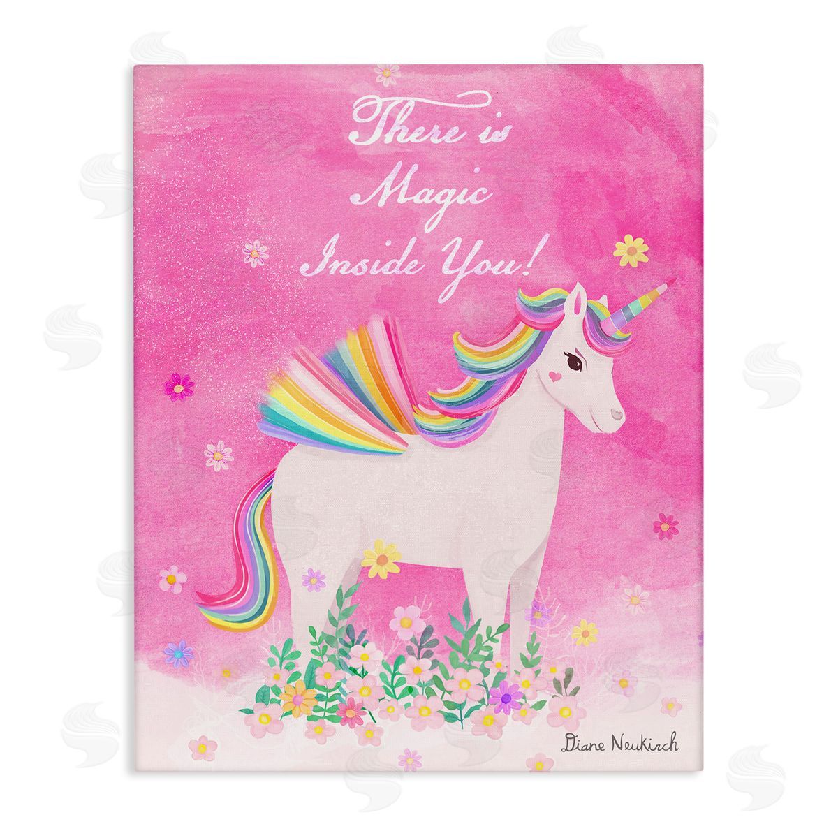 Diane Neukirch Magic Inside You Motivational Unicorn Quote Botanical Blossoms Stretched Canvas Wall Art Print