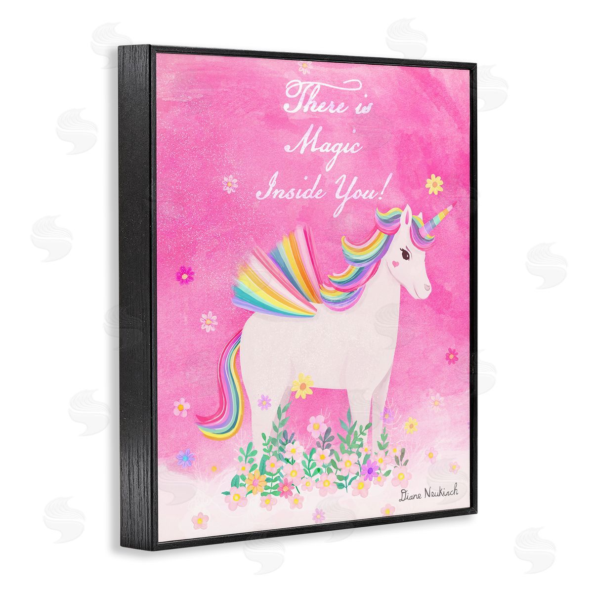 Diane Neukirch Magic Inside You Motivational Unicorn Quote Botanical Blossoms Black Framed Giclee Wall Art Print