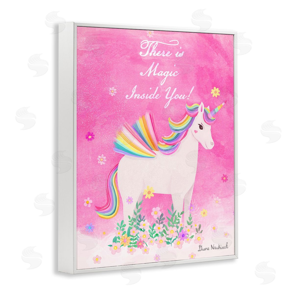 Diane Neukirch Magic Inside You Motivational Unicorn Quote Botanical Blossoms White Framed Giclee Wall Art Print