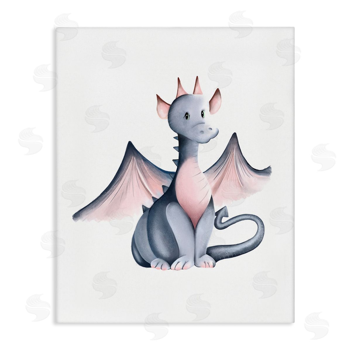 Studio Q Whimsical Dragon Sitting Fantasy Creature Wings Painting  Stretched Canvas Wall Art Print