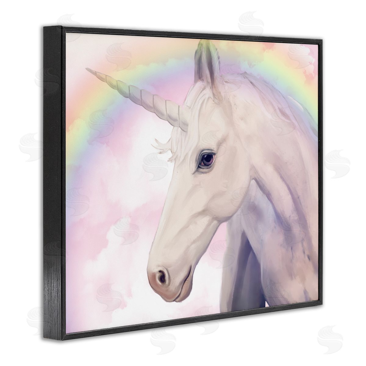 Detailed Unicorn Rainbow Clouds Black Frame Print Wall Art, Home Decor by Ziwei Li