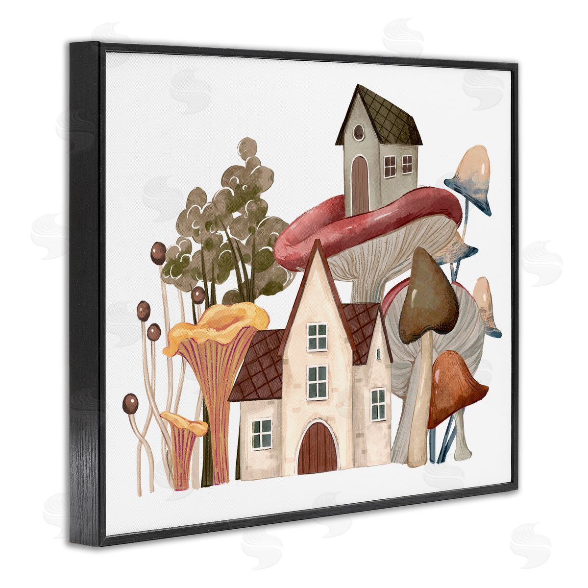 Ziwei Li Cozy Cottages Whimsical Mushroom Town Botanical Forest Black Framed Giclee Wall Art Print