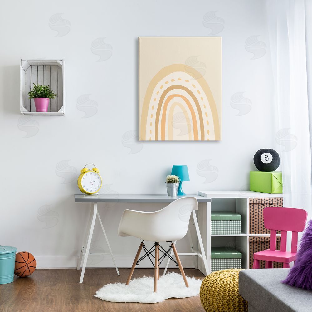Heather McLaughlin Minimal Rainbow Stripes Neutral Tones Dashed Lines Canvas Wall Art Print in Room