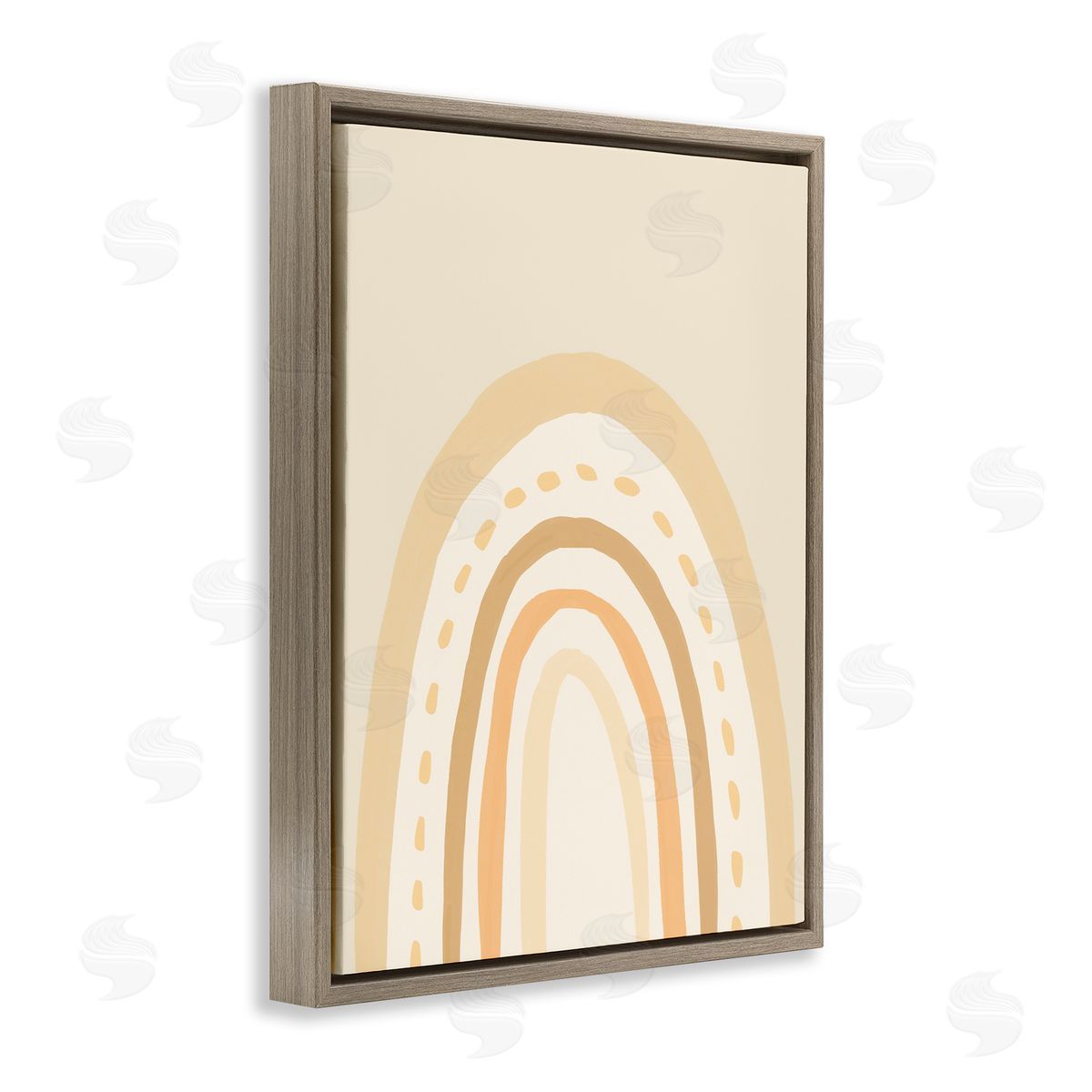 Heather McLaughlin Minimal Rainbow Stripes Neutral Tones Dashed Lines Brown Floating Frame Canvas Wall Art Print