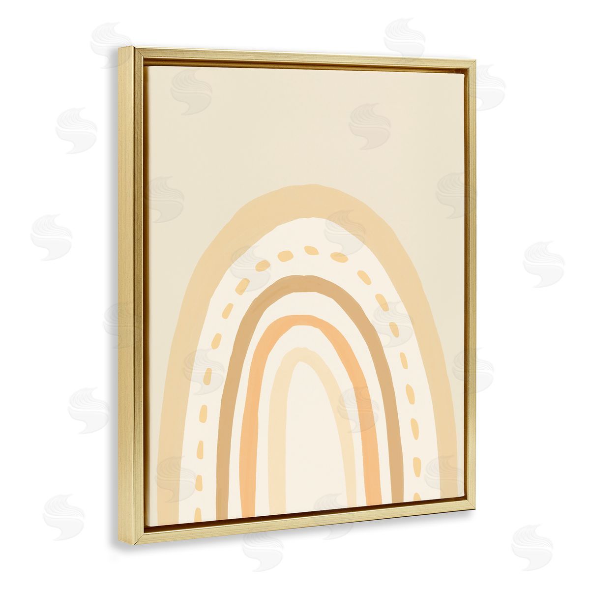 Heather McLaughlin Minimal Rainbow Stripes Neutral Tones Dashed Lines Gold Floating Frame Canvas Wall Art Print