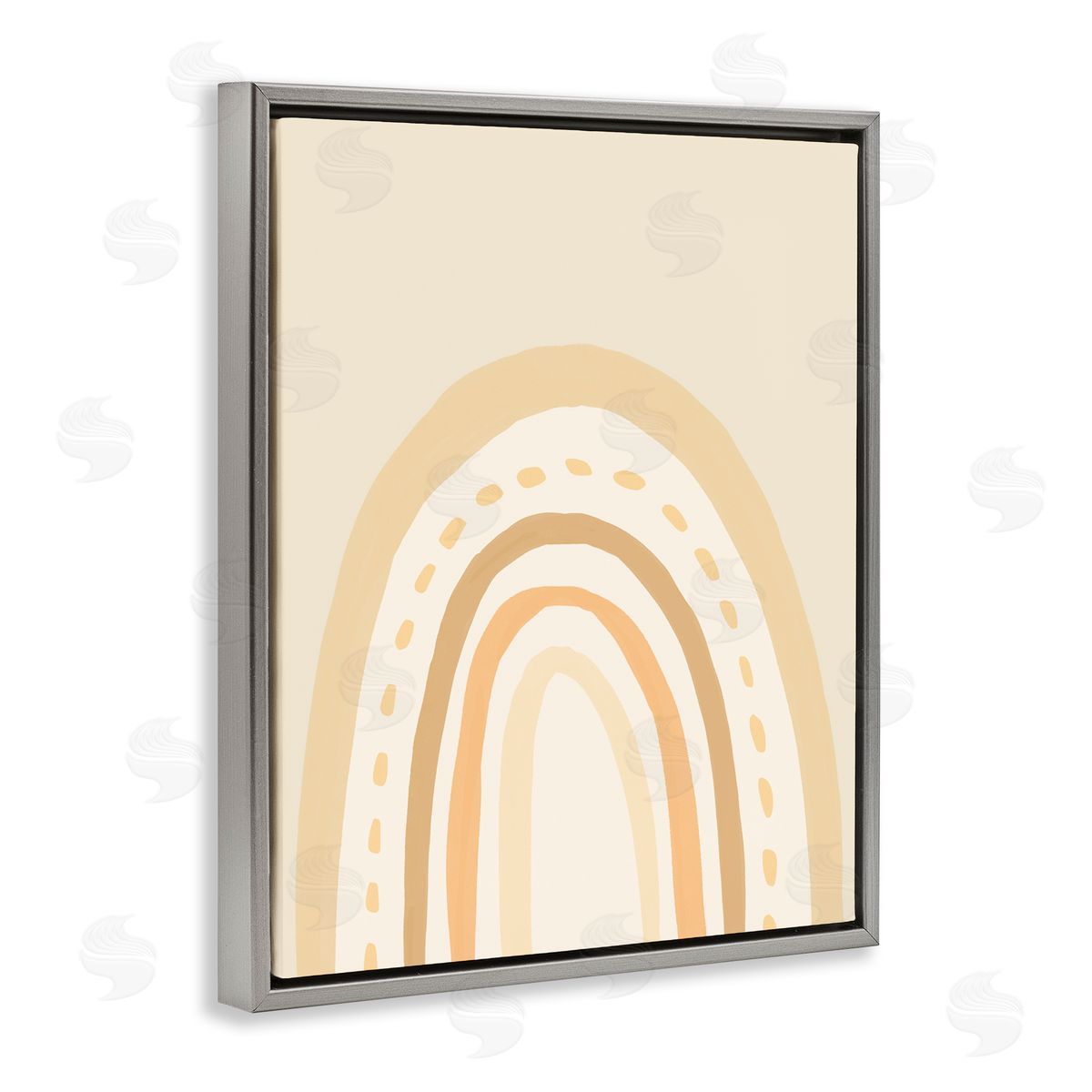 Heather McLaughlin Minimal Rainbow Stripes Neutral Tones Dashed Lines Gray Floating Frame Canvas Wall Art Print