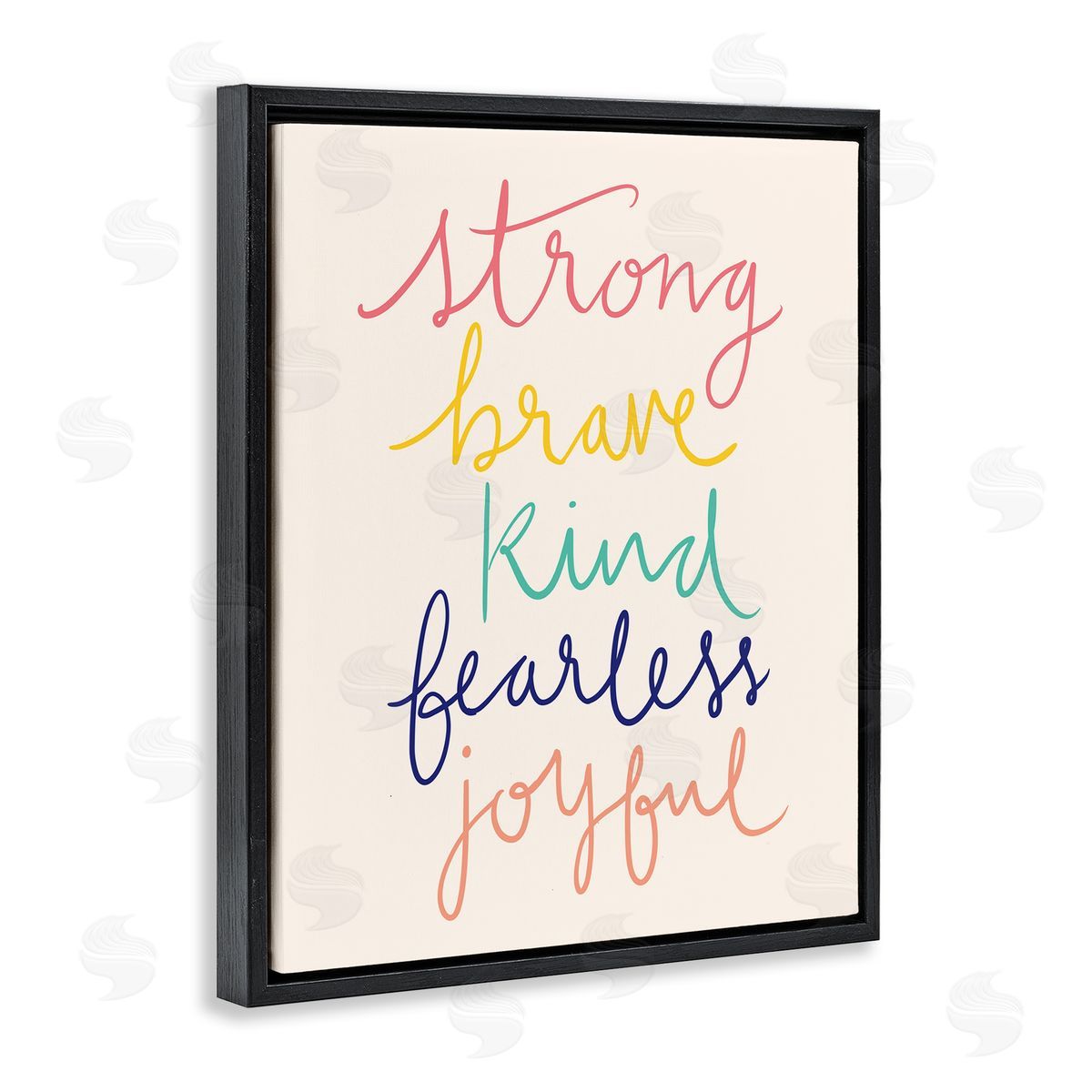 Heather McLaughlin Fearless Motivational Words Phrase Rainbow Calligraphy List  Black Floating Frame Canvas Wall Art Print