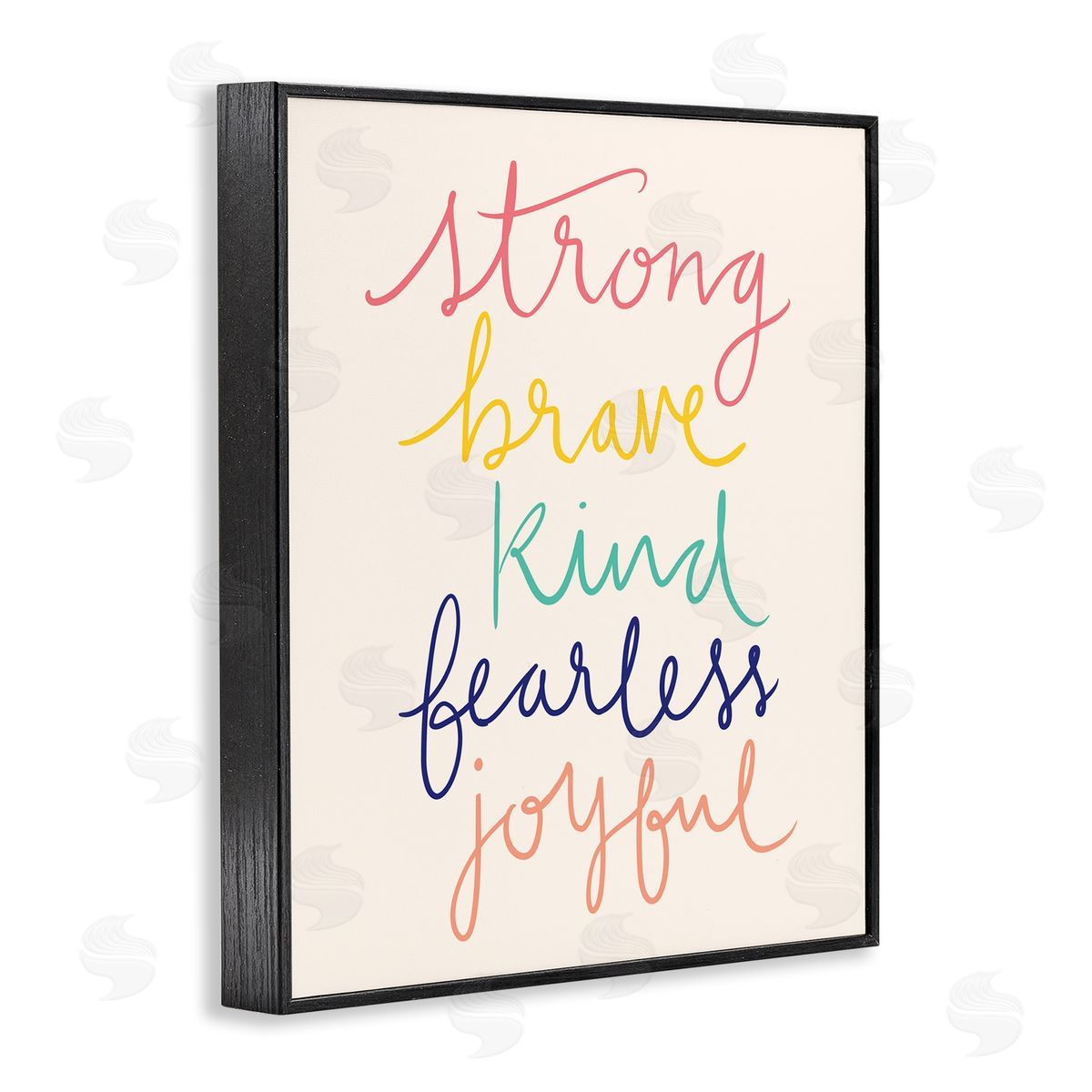 Heather McLaughlin Fearless Motivational Words Phrase Rainbow Calligraphy List  Black Framed Giclee Wall Art Print