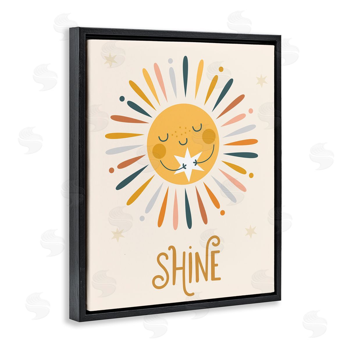Ilis Avilés Shine Phrase Uplifting Sun Rays Hugging Star  Black Floating Frame Canvas Wall Art Print