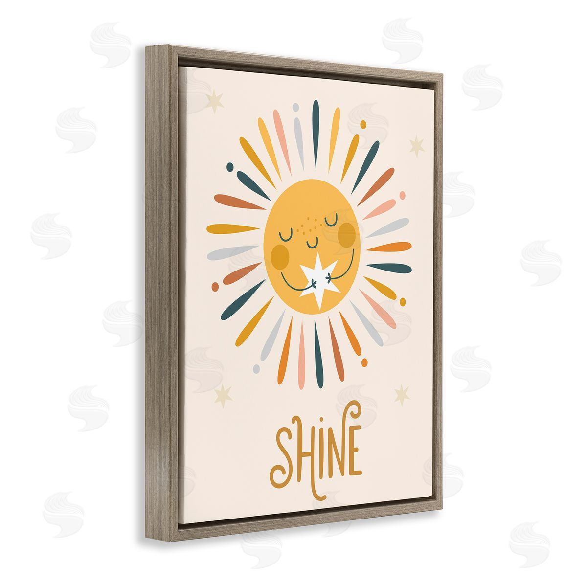 Ilis Avilés Shine Phrase Uplifting Sun Rays Hugging Star  Brown Floating Frame Canvas Wall Art Print