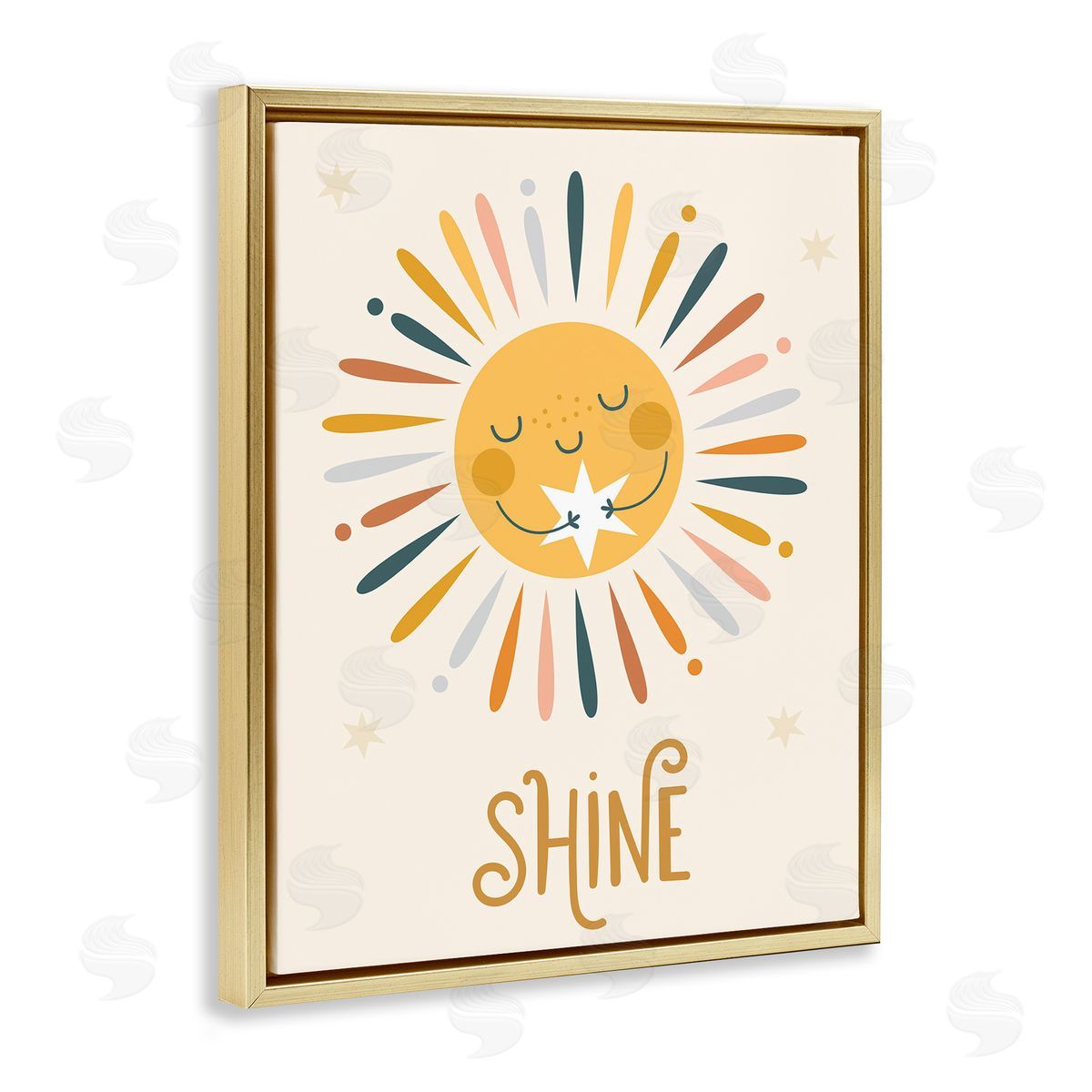 Ilis Avilés Shine Phrase Uplifting Sun Rays Hugging Star  Gold Floating Frame Canvas Wall Art Print