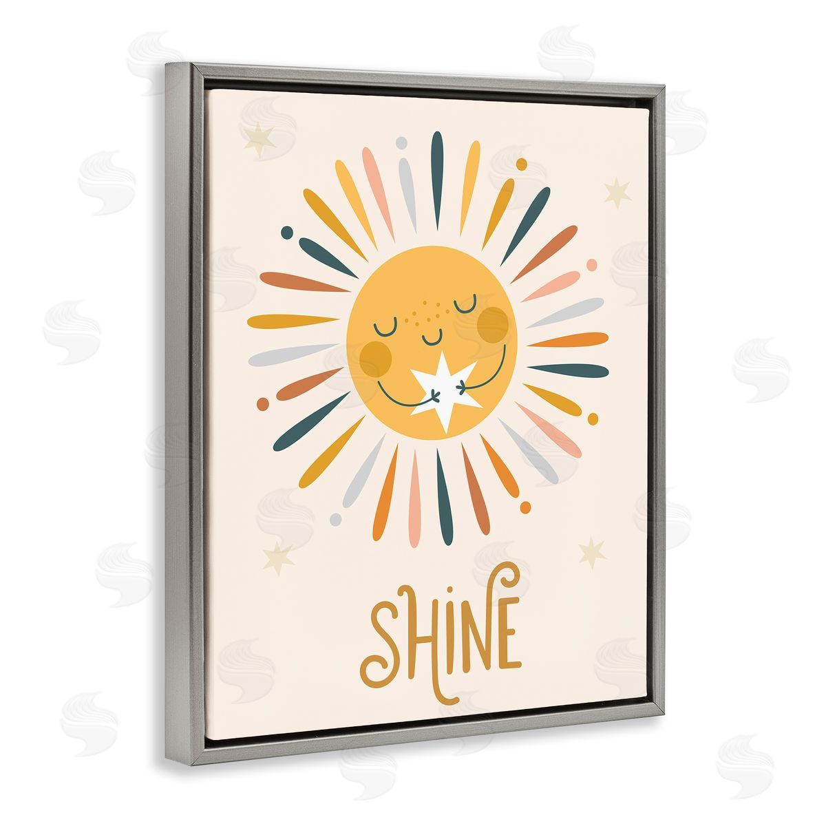 Ilis Avilés Shine Phrase Uplifting Sun Rays Hugging Star  Gray Floating Frame Canvas Wall Art Print