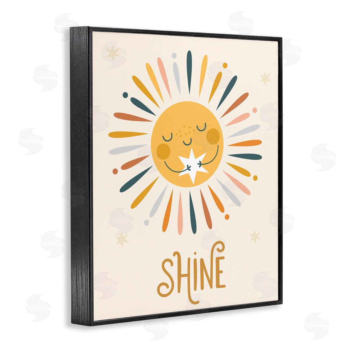 Ilis Avilés Shine Phrase Uplifting Sun Rays Hugging Star  Black Framed Giclee Wall Art Print
