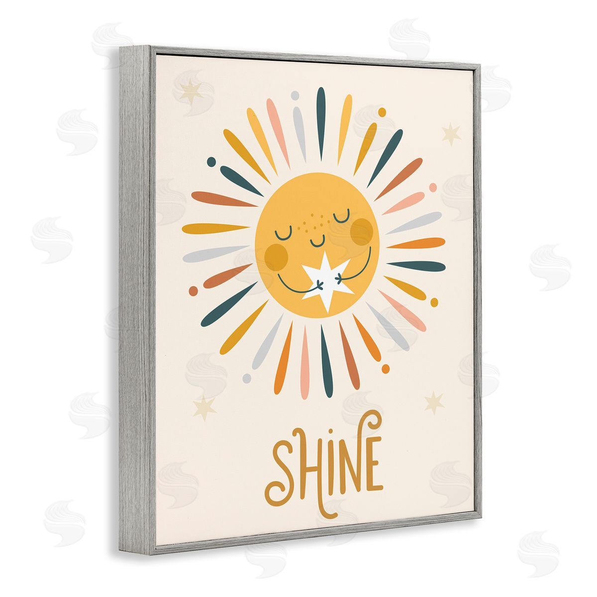 Ilis Avilés Shine Phrase Uplifting Sun Rays Hugging Star  Gray Framed Giclee Wall Art Print
