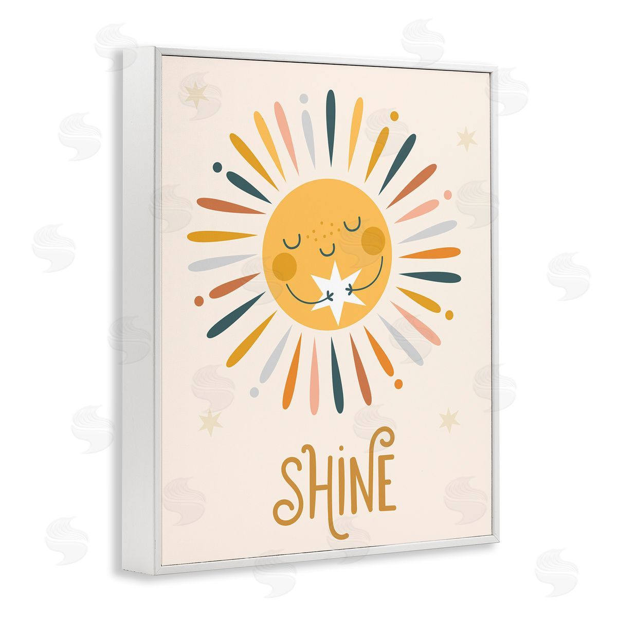 Ilis Avilés Shine Phrase Uplifting Sun Rays Hugging Star  White Framed Giclee Wall Art Print