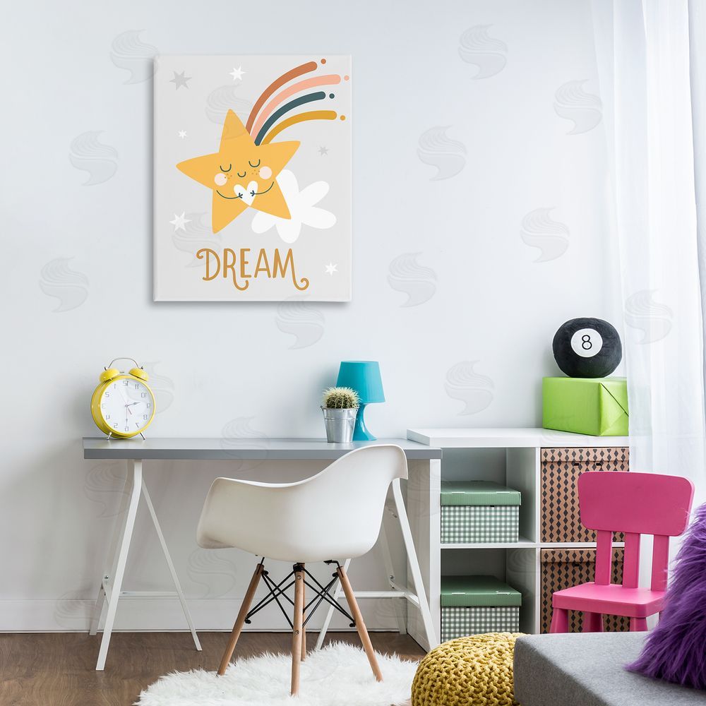 Ilis Avilés Shooting Star Smile Casual Dream Calligraphy Pattern Canvas Wall Art Print in Room