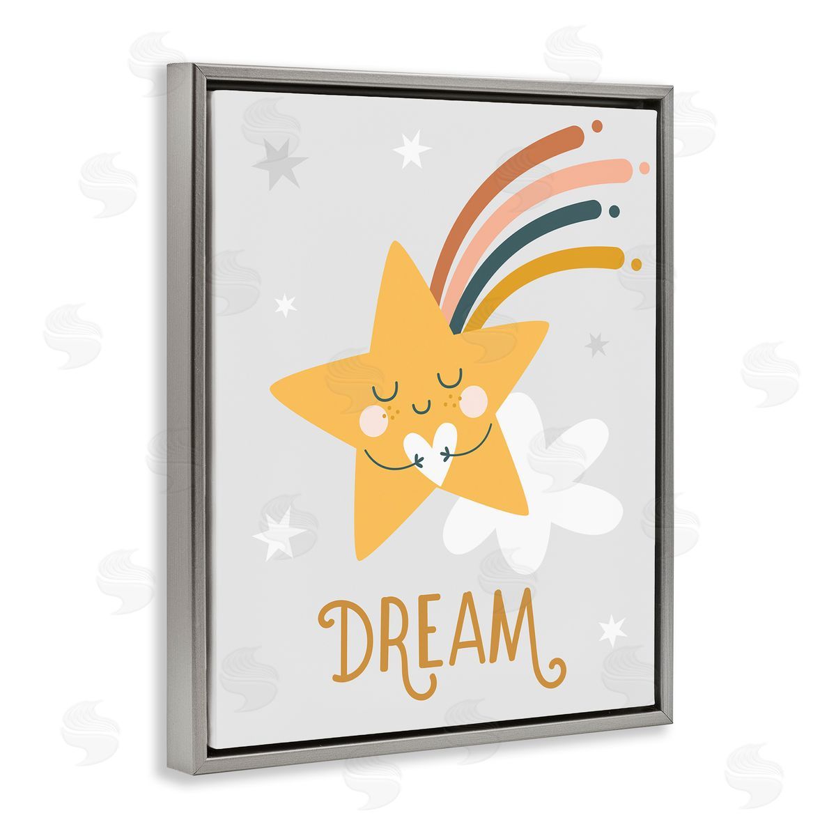 Ilis Avilés Shooting Star Smile Casual Dream Calligraphy Pattern Gray Floating Frame Canvas Wall Art Print