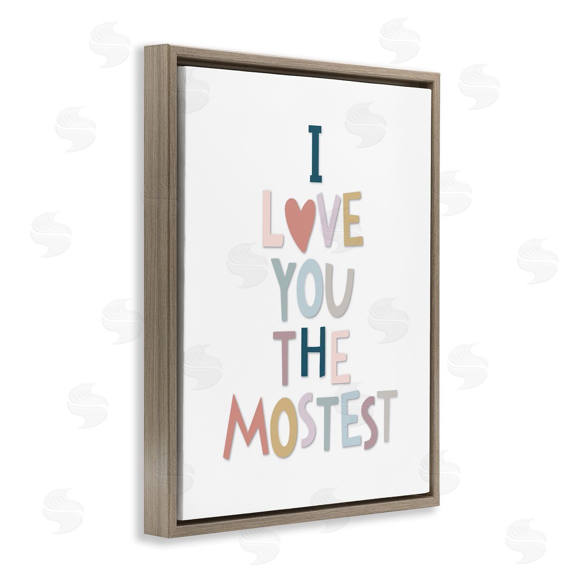 Ilene Segal Love You The Mostest Playful Pastel Typography Phrase Brown Floating Frame Canvas Wall Art Print
