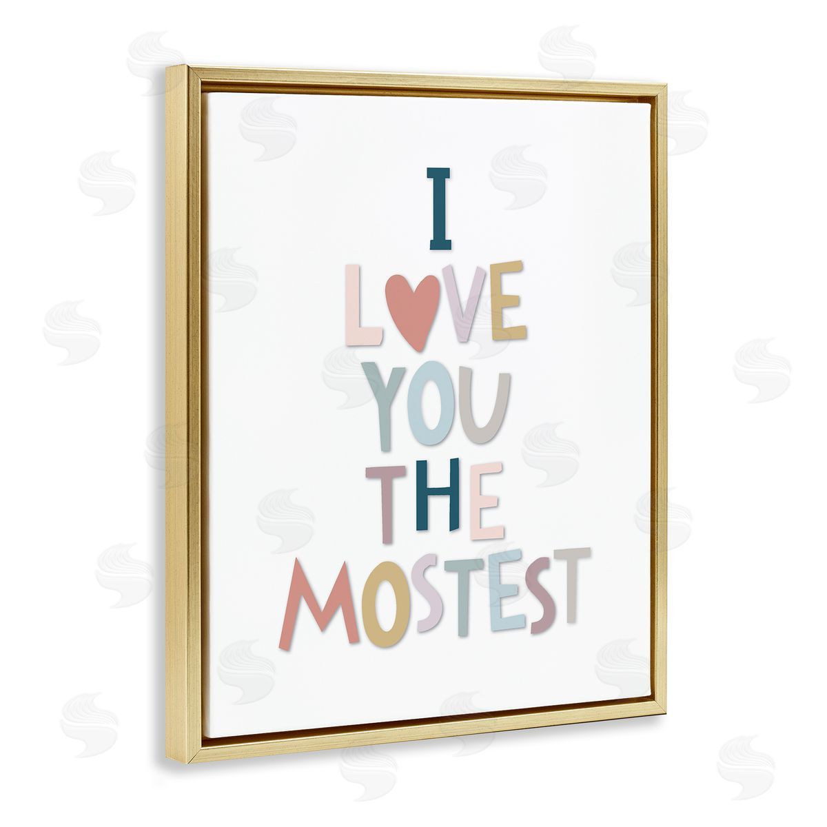 Ilene Segal Love You The Mostest Playful Pastel Typography Phrase Gold Floating Frame Canvas Wall Art Print