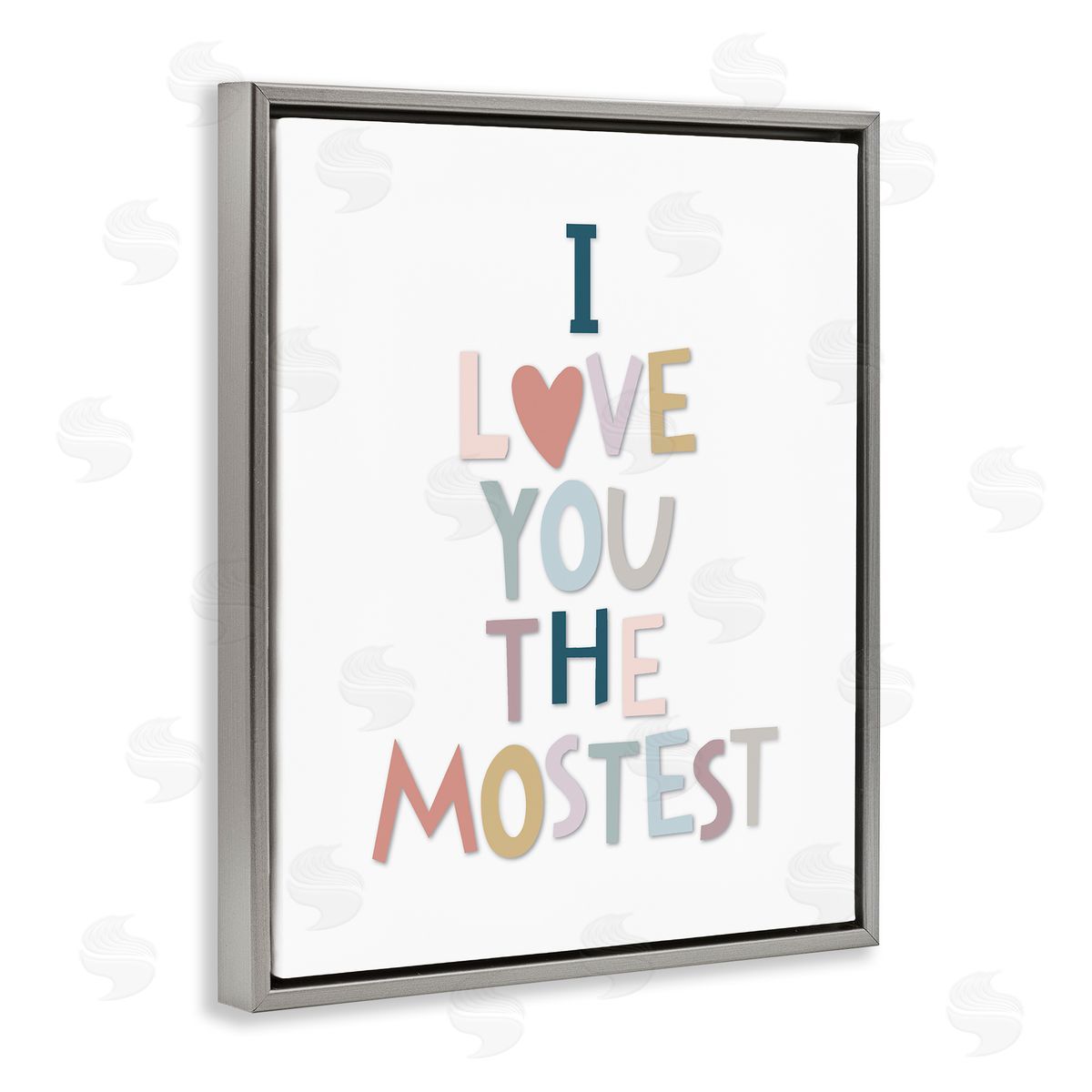 Ilene Segal Love You The Mostest Playful Pastel Typography Phrase Gray Floating Frame Canvas Wall Art Print