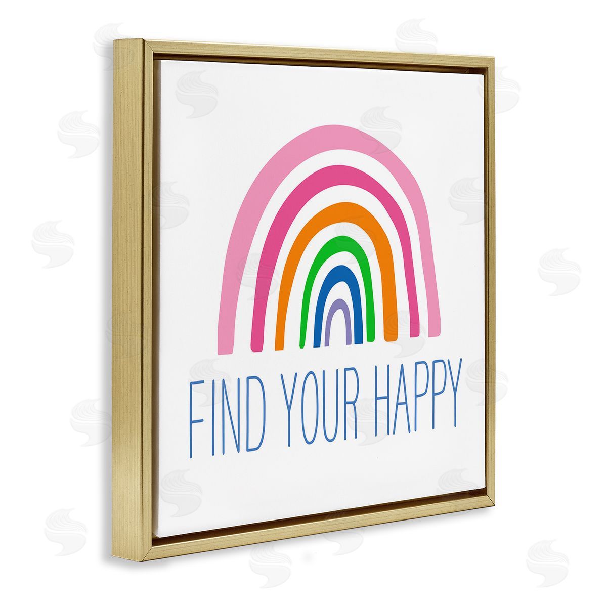 Ilene Segal Find Your Happy Uplifting Rainbow Simple Stripes  Gold Floating Frame Canvas Wall Art Print