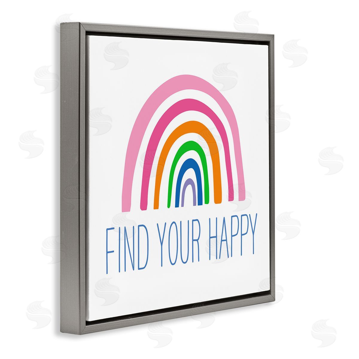 Ilene Segal Find Your Happy Uplifting Rainbow Simple Stripes  Gray Floating Frame Canvas Wall Art Print