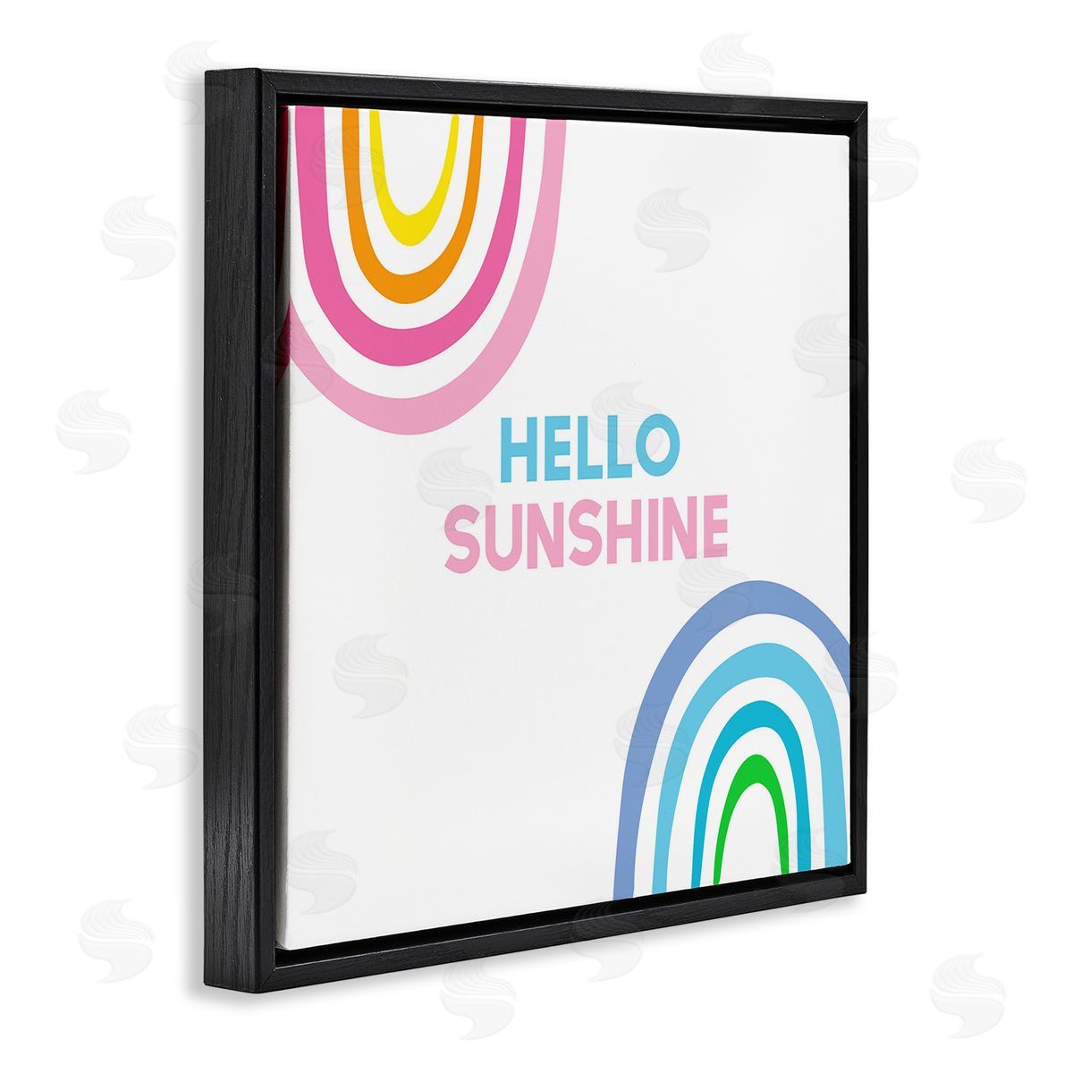 Ilene Segal Hello Sunshine Pastel Greeting Pink Blue Rainbows  Black Floating Frame Canvas Wall Art Print