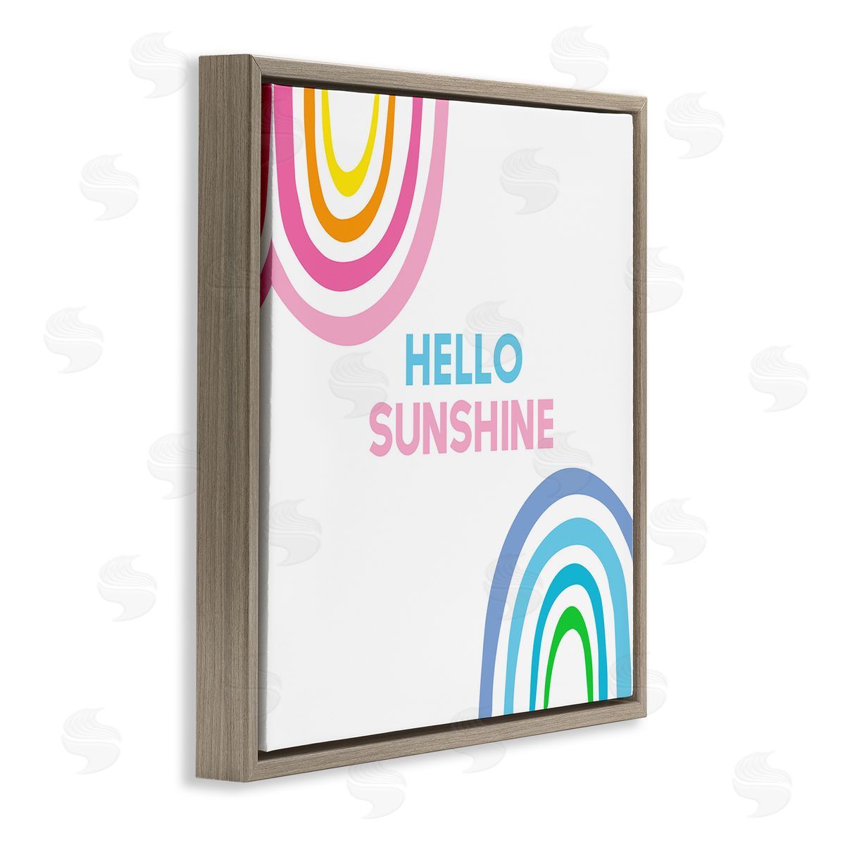 Ilene Segal Hello Sunshine Pastel Greeting Pink Blue Rainbows  Brown Floating Frame Canvas Wall Art Print