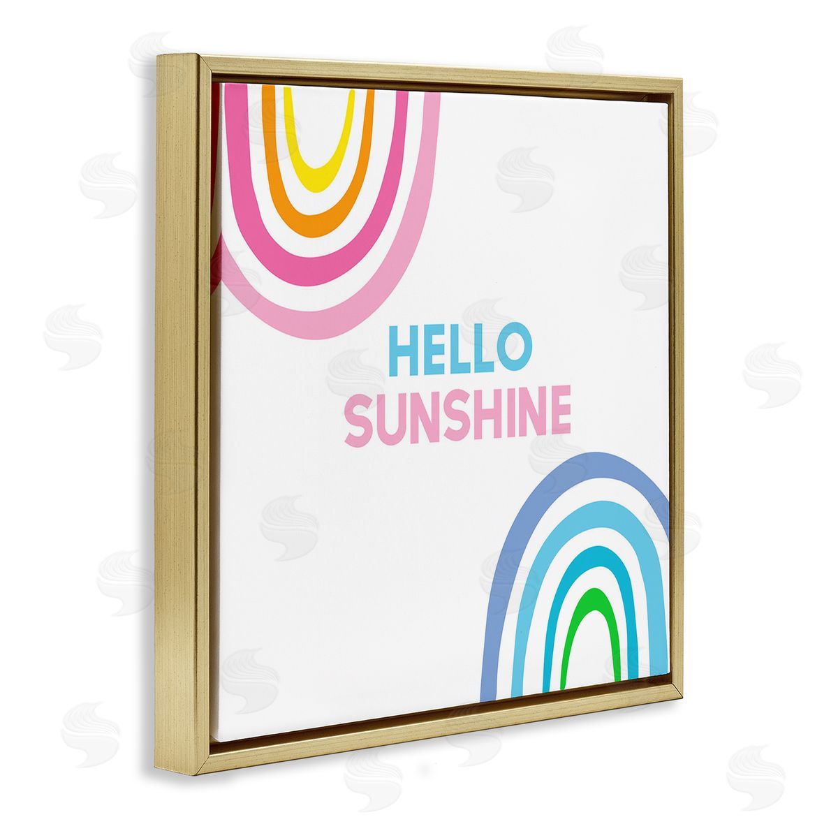 Ilene Segal Hello Sunshine Pastel Greeting Pink Blue Rainbows  Gold Floating Frame Canvas Wall Art Print
