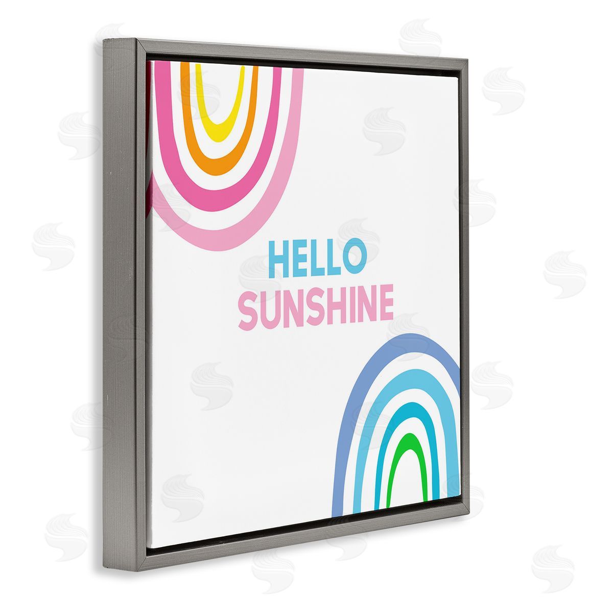 Ilene Segal Hello Sunshine Pastel Greeting Pink Blue Rainbows  Gray Floating Frame Canvas Wall Art Print