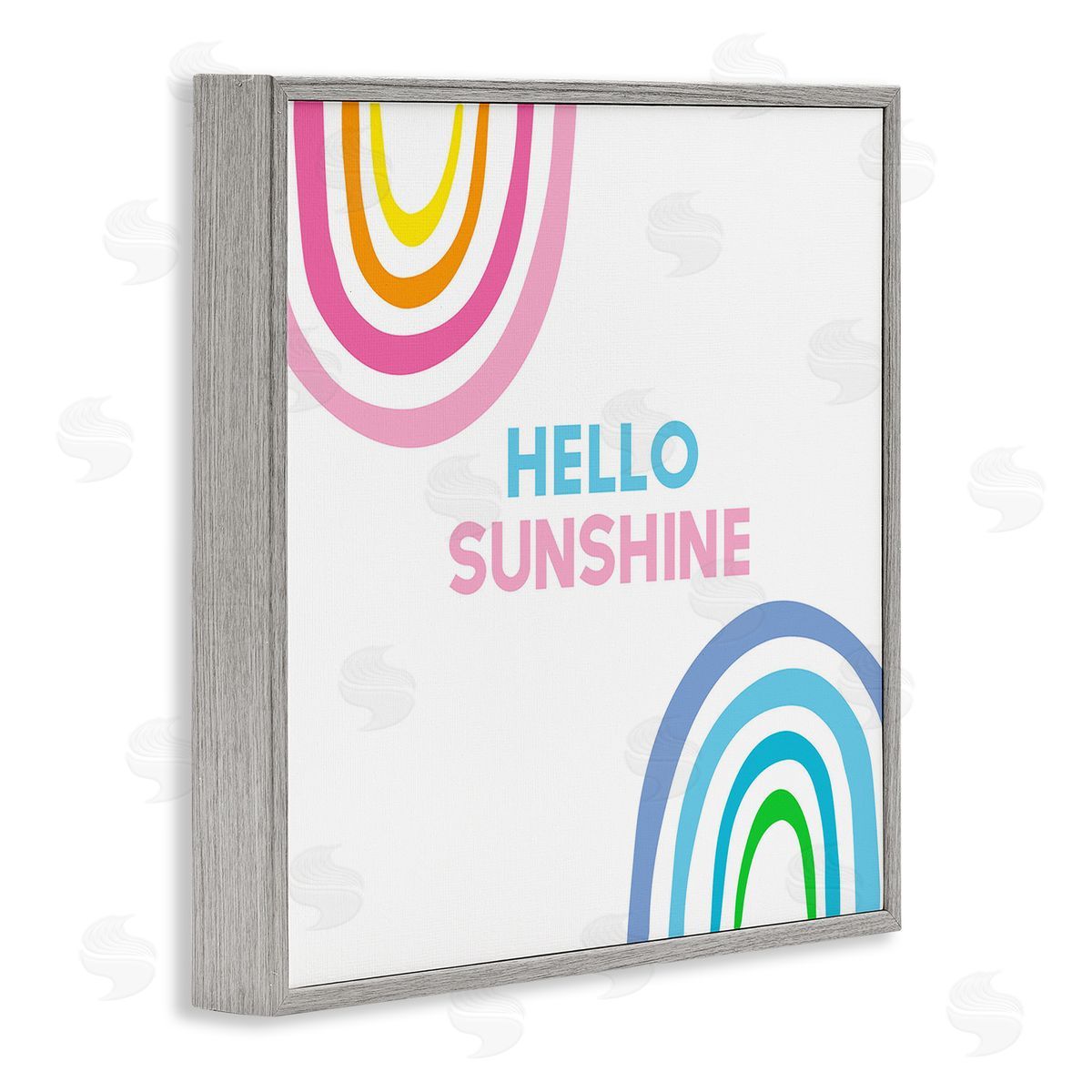Ilene Segal Hello Sunshine Pastel Greeting Pink Blue Rainbows  Gray Framed Glicee Wall Art Print