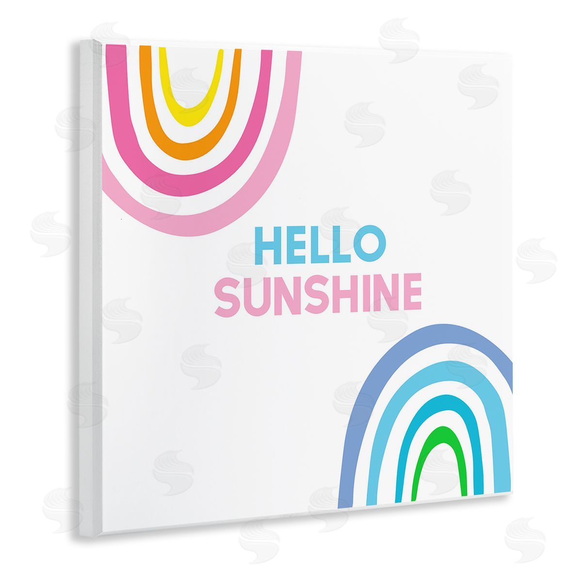 Ilene Segal Hello Sunshine Pastel Greeting Pink Blue Rainbows  Wooden Wall Plaque Art Print