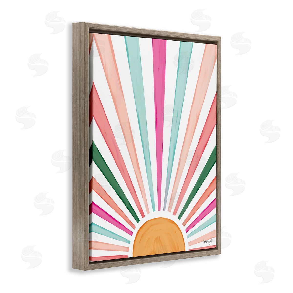 Ilene Segal Whimsical Sun Rays Shining Playful Nature Painting Brown Floating Frame Canvas Wall Art Print