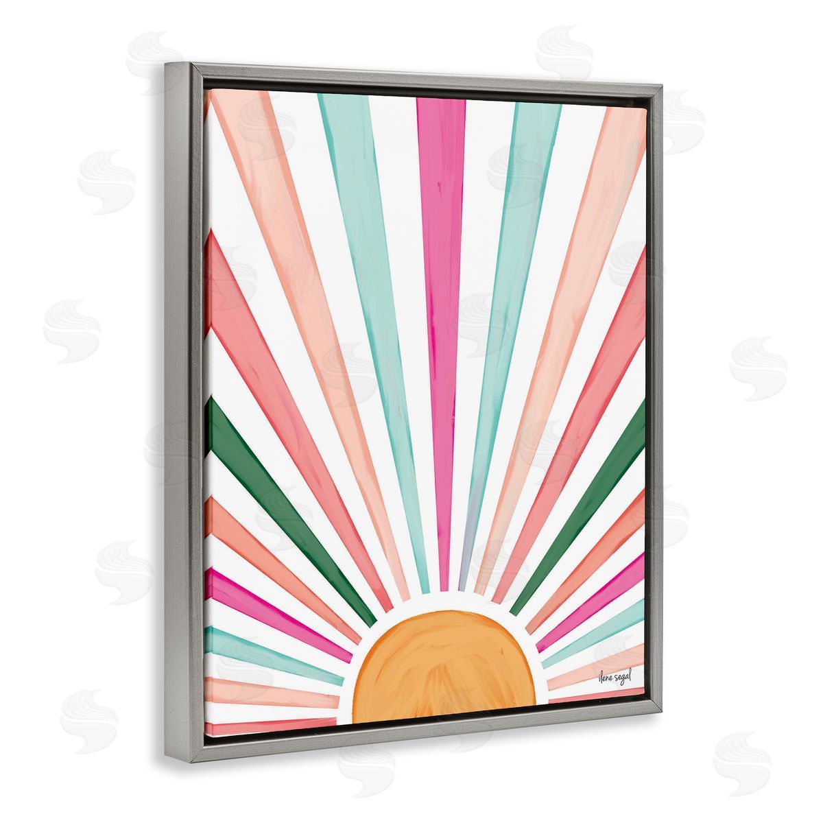 Ilene Segal Whimsical Sun Rays Shining Playful Nature Painting Gray Floating Frame Canvas Wall Art Print