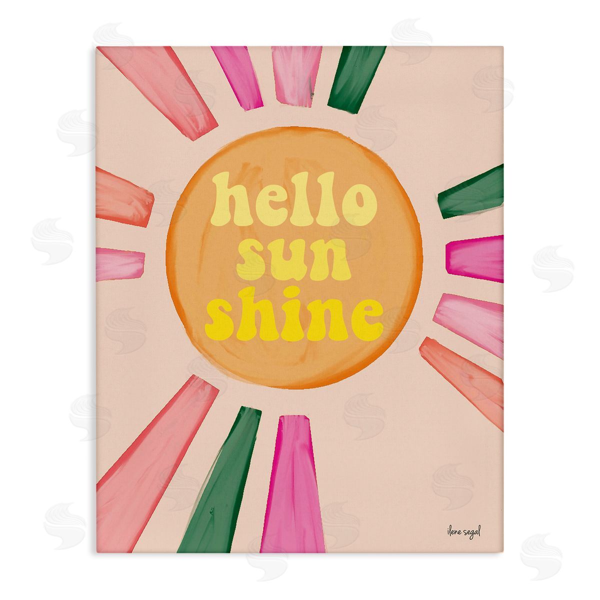 Ilene Segal Hello Sunshine Groovy Text Pink Green Sun Rays Stretched Canvas Wall Art Print