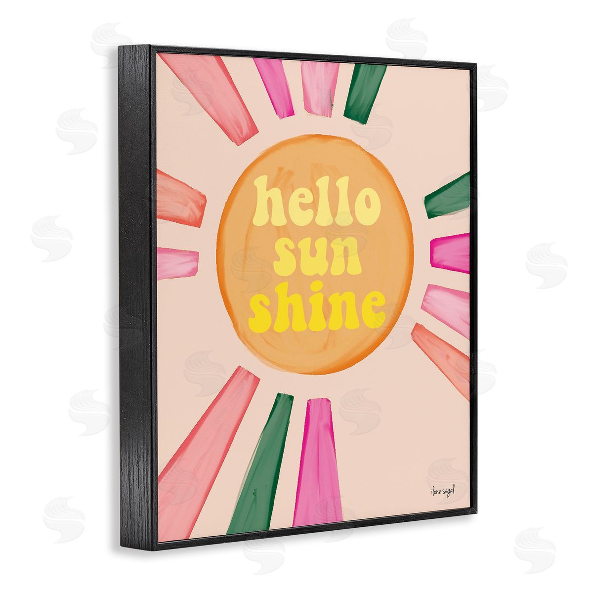 Ilene Segal Hello Sunshine Groovy Text Pink Green Sun Rays Black Framed Giclee Wall Art Print