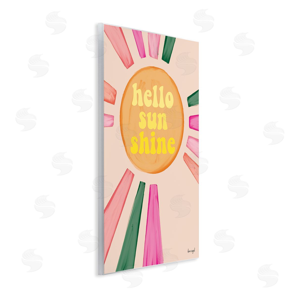 Ilene Segal Hello Sunshine Groovy Text Pink Green Sun Rays Wall Plaque Art Print