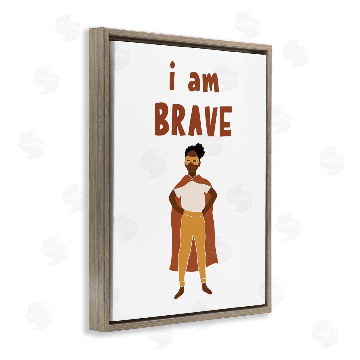 JJ House LLC I Am Brave Courageous Phrase Motivational Super Hero  Brown Floating Frame Canvas Wall Art Print