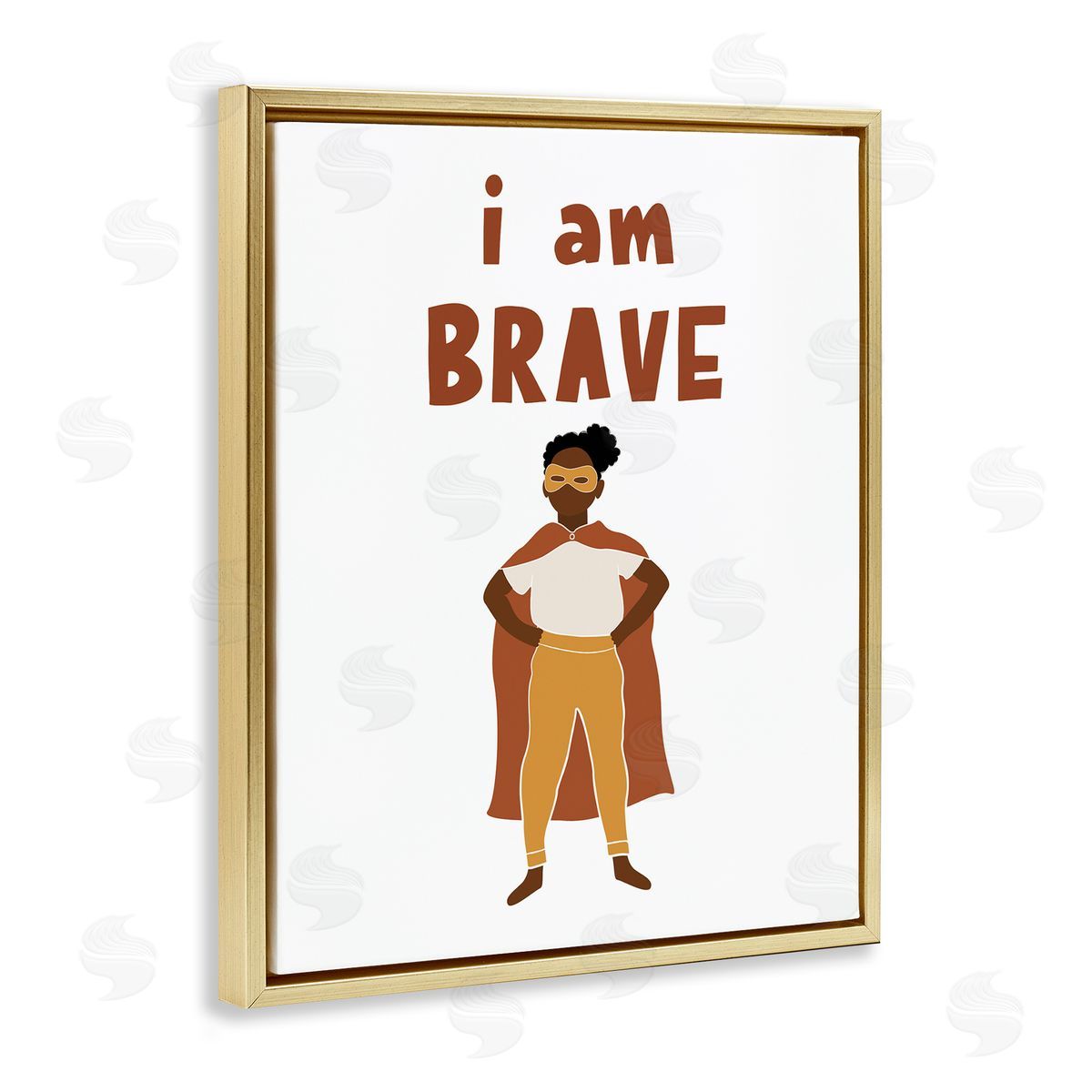 JJ House LLC I Am Brave Courageous Phrase Motivational Super Hero  Gold Floating Frame Canvas Wall Art Print