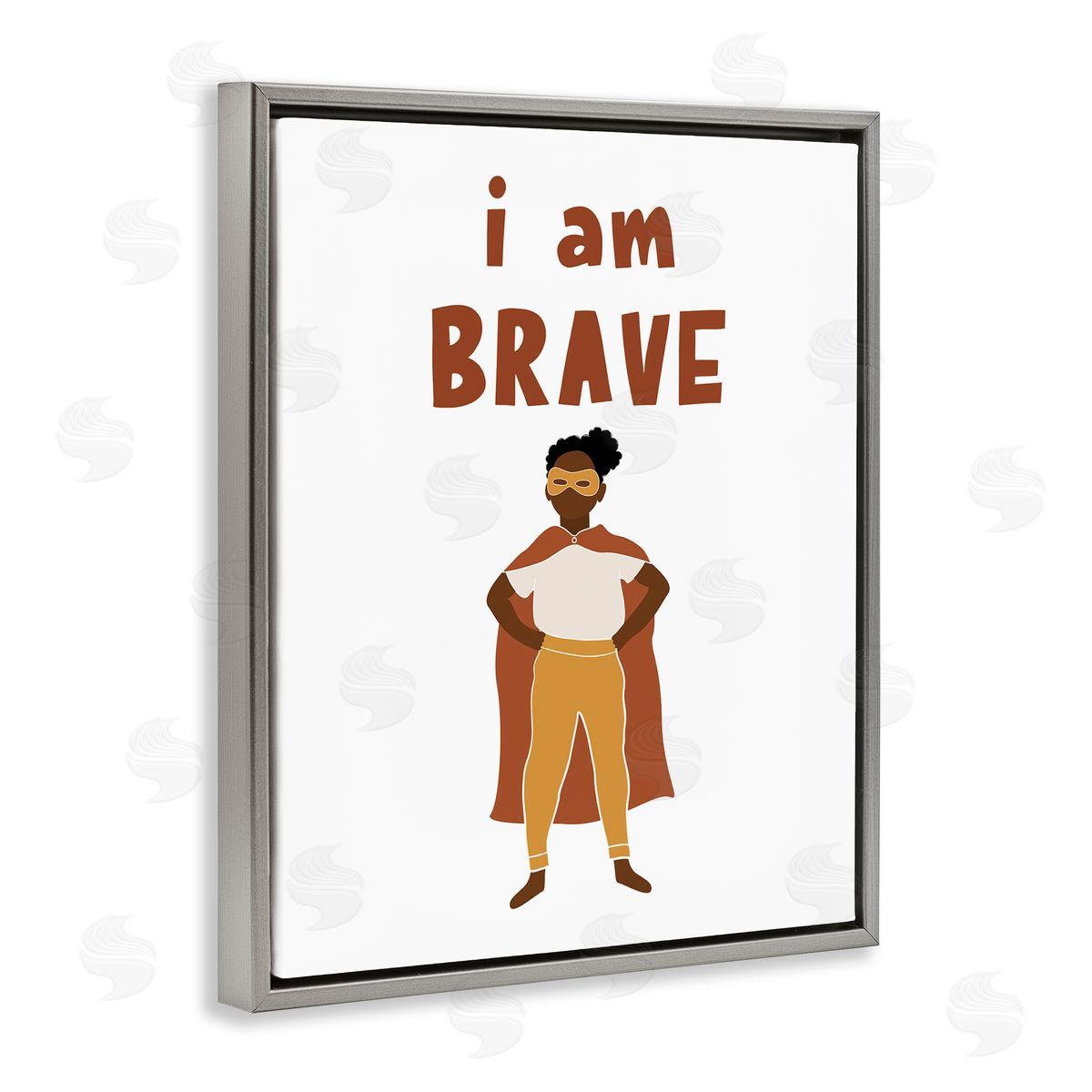 JJ House LLC I Am Brave Courageous Phrase Motivational Super Hero  Gray Floating Frame Canvas Wall Art Print