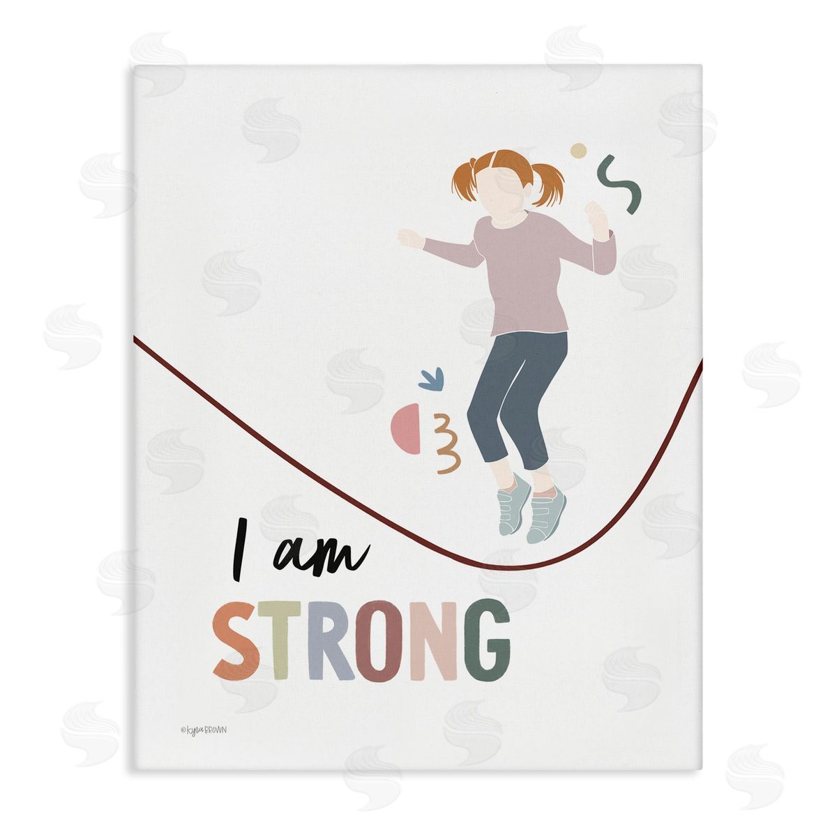 Lady Louises I Am Strong Uplifting Girl Jumping Rope Phrase Stretched Canvas Wall Art Print