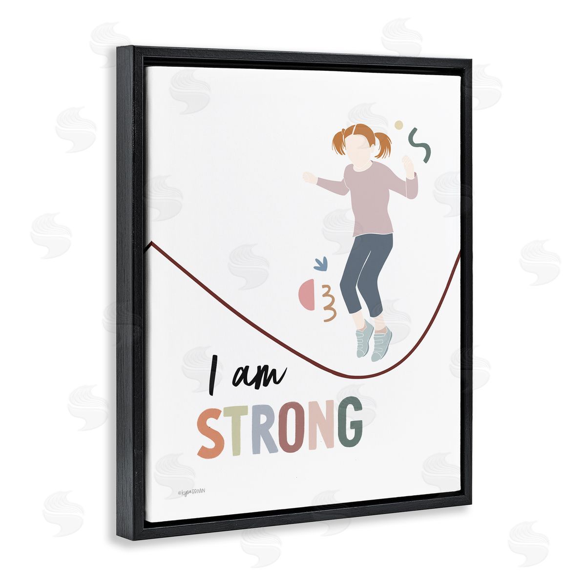 Lady Louises I Am Strong Uplifting Girl Jumping Rope Phrase Black Floating Frame Canvas Wall Art Print
