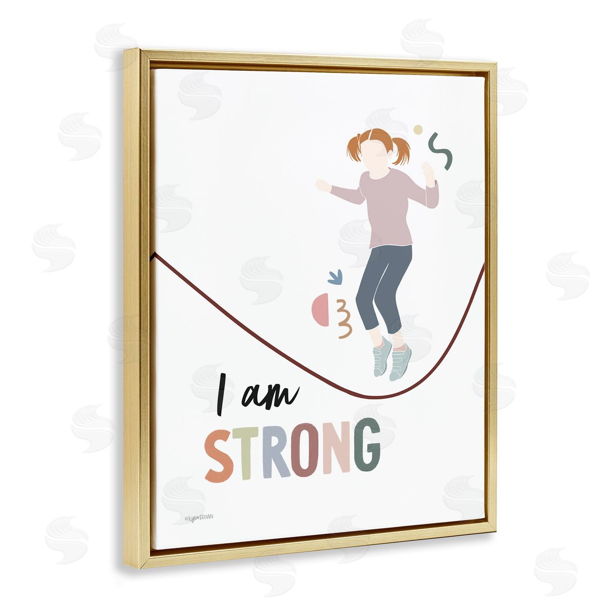 Lady Louises I Am Strong Uplifting Girl Jumping Rope Phrase Gold Floating Frame Canvas Wall Art Print